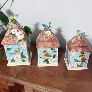 Cracker Barrel Rare Full Set of Vintage Bird Container Kitchen Cannisters